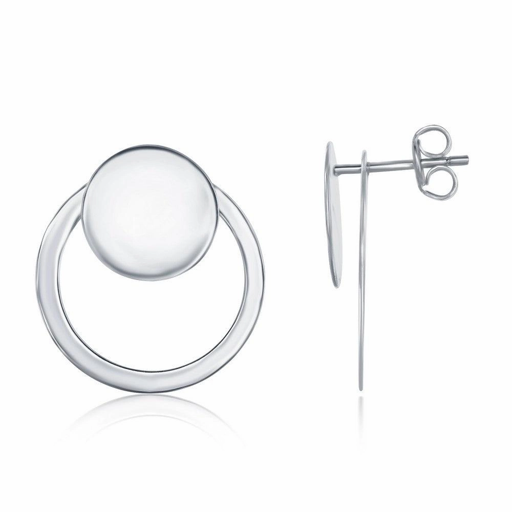 Sterling Silver Shiny Disc with Open Hoop Earrings