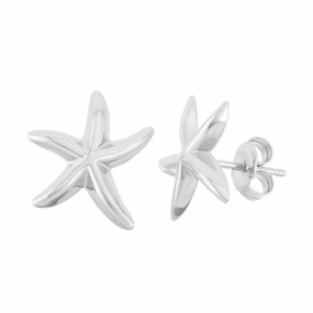 Sterling Silver Shiny Starfish Stud Earrings