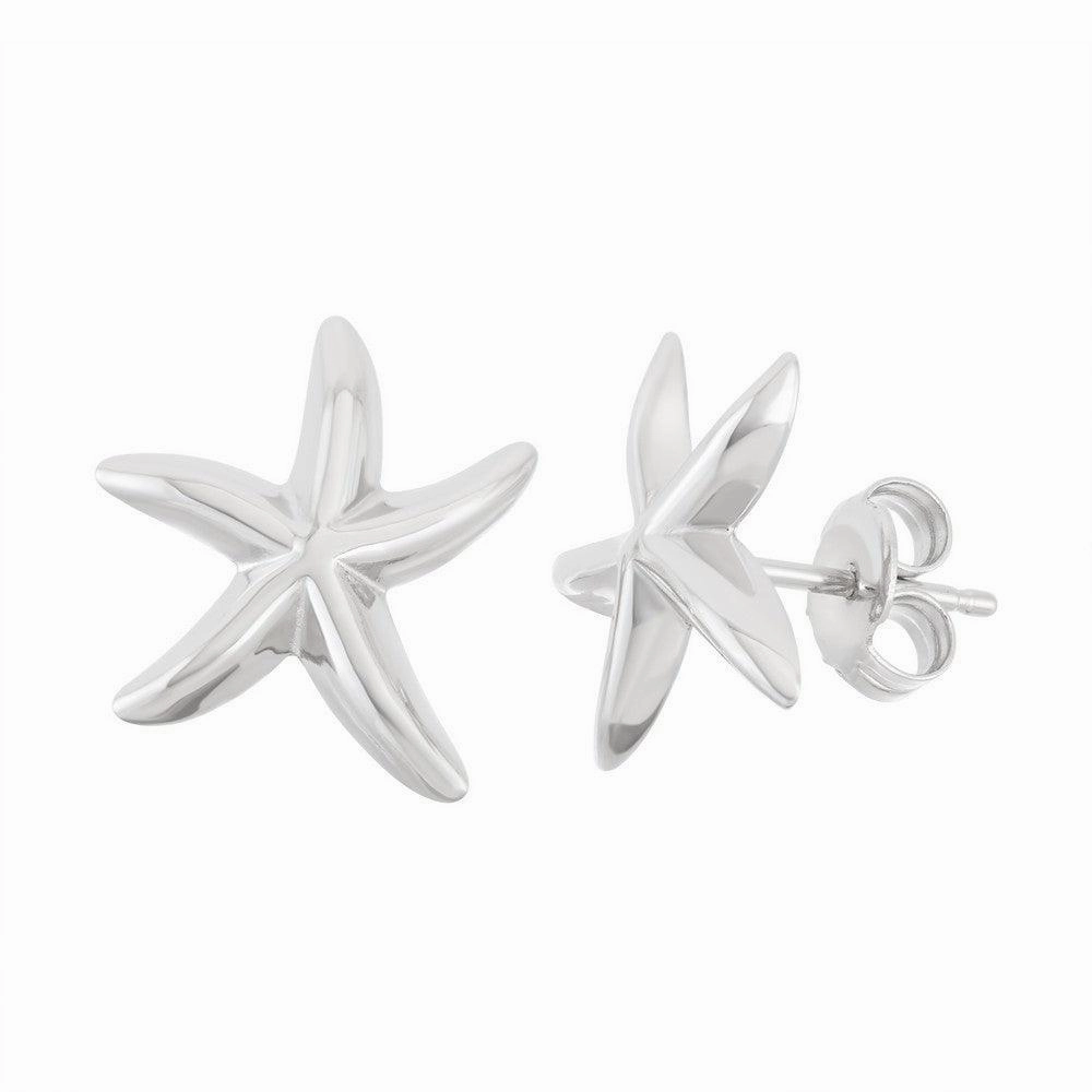 Sterling Silver Shiny Starfish Stud Earrings