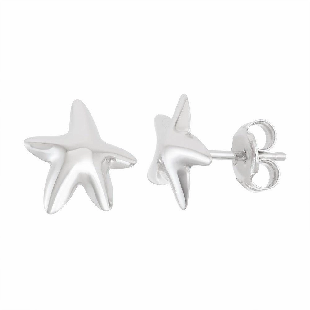 Sterling Silver Shiny Starfish Stud Earrings