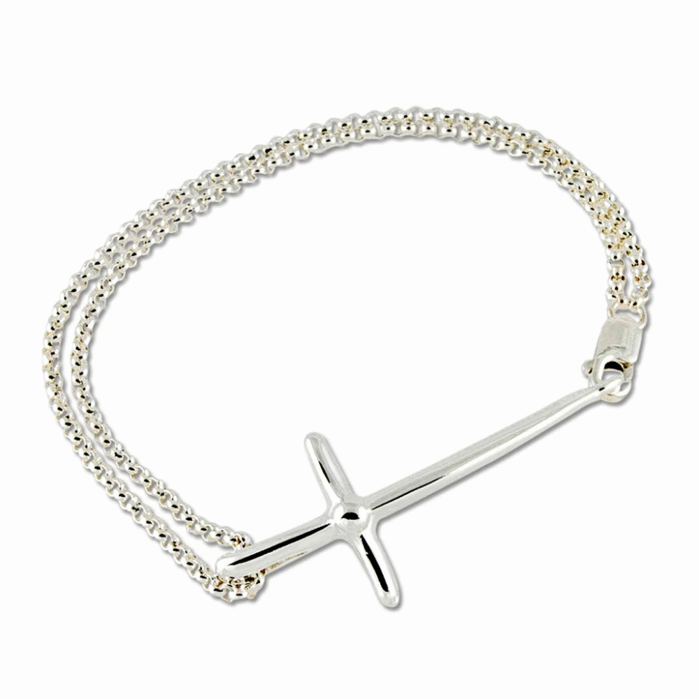 Sterling Silver Sideways Cross Bracelet