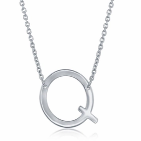 Sterling Silver Sideways Q Initial Necklace