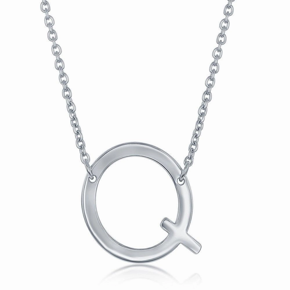 Sterling Silver Sideways Q Initial Necklace