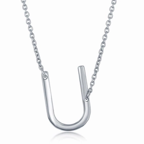 Sterling Silver Sideways U Initial Necklace