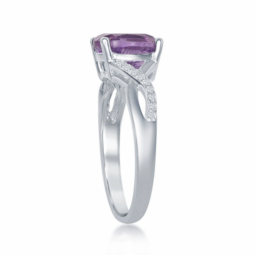 Sterling Silver Small Amethyst with White Topaz Ring - W-1678
