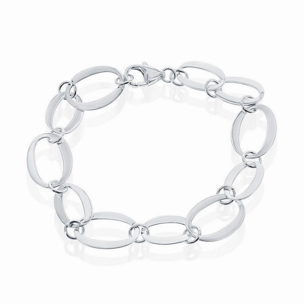 Sterling Silver Small and Large Oval Alternating Bracelet, 8"