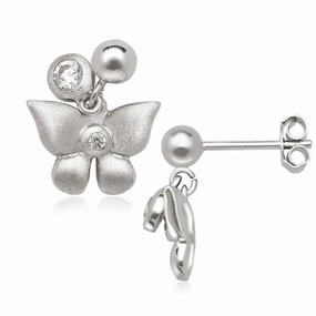 Sterling Silver Small CZ with Butterfly Earrings