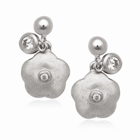 Sterling Silver Small CZ with Flower Earrings