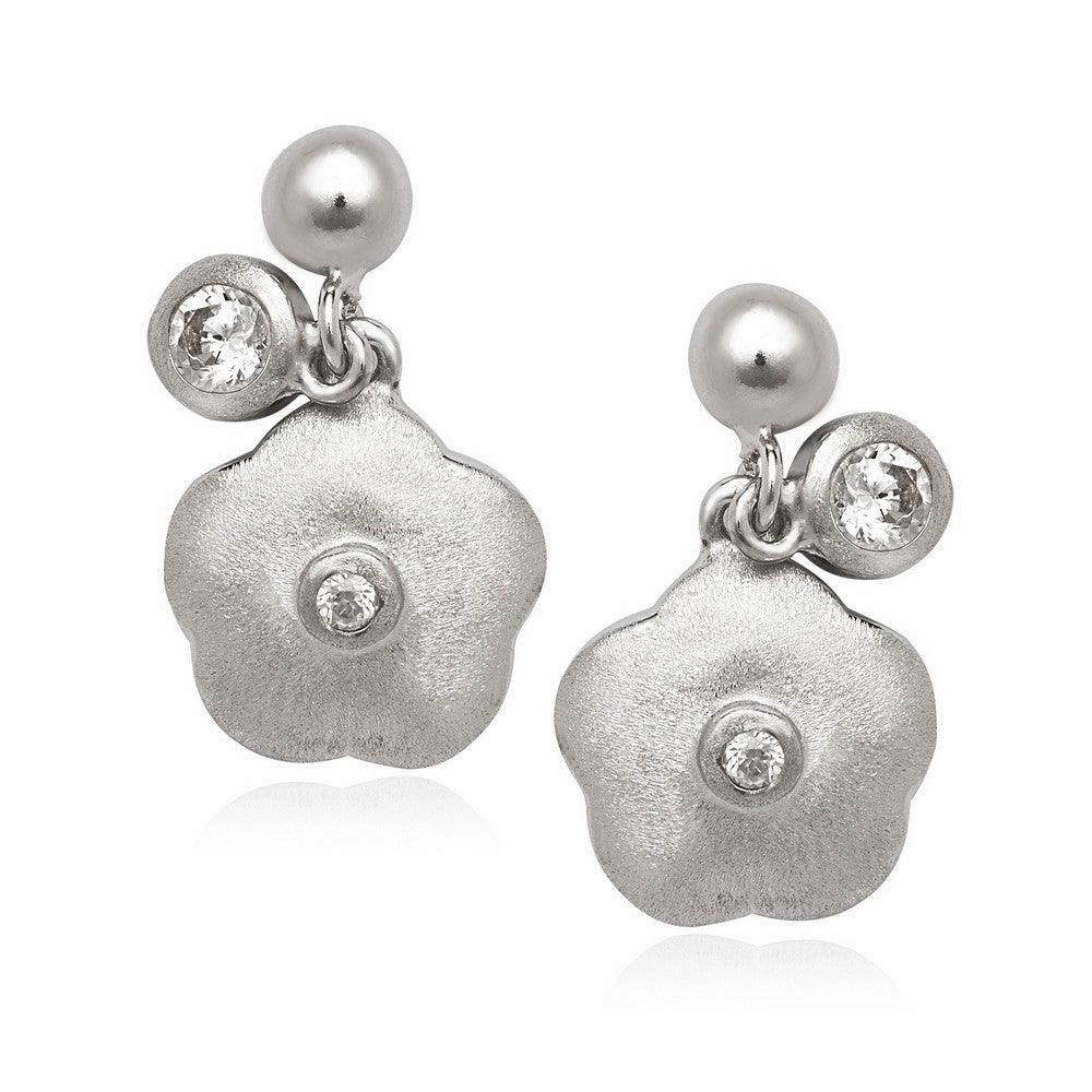 Sterling Silver Small CZ with Flower Earrings