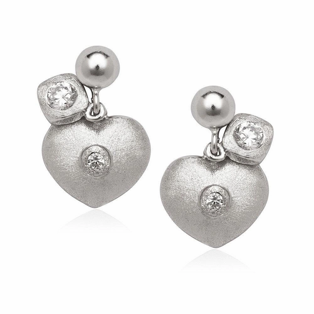Sterling Silver Small CZ with Heart Earrings