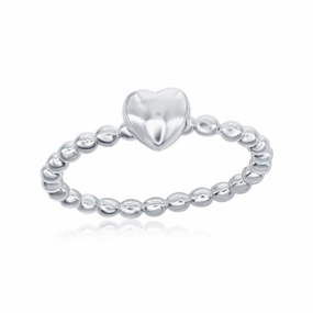 Sterling Silver Small Heart Beaded Band Ring - W-1970