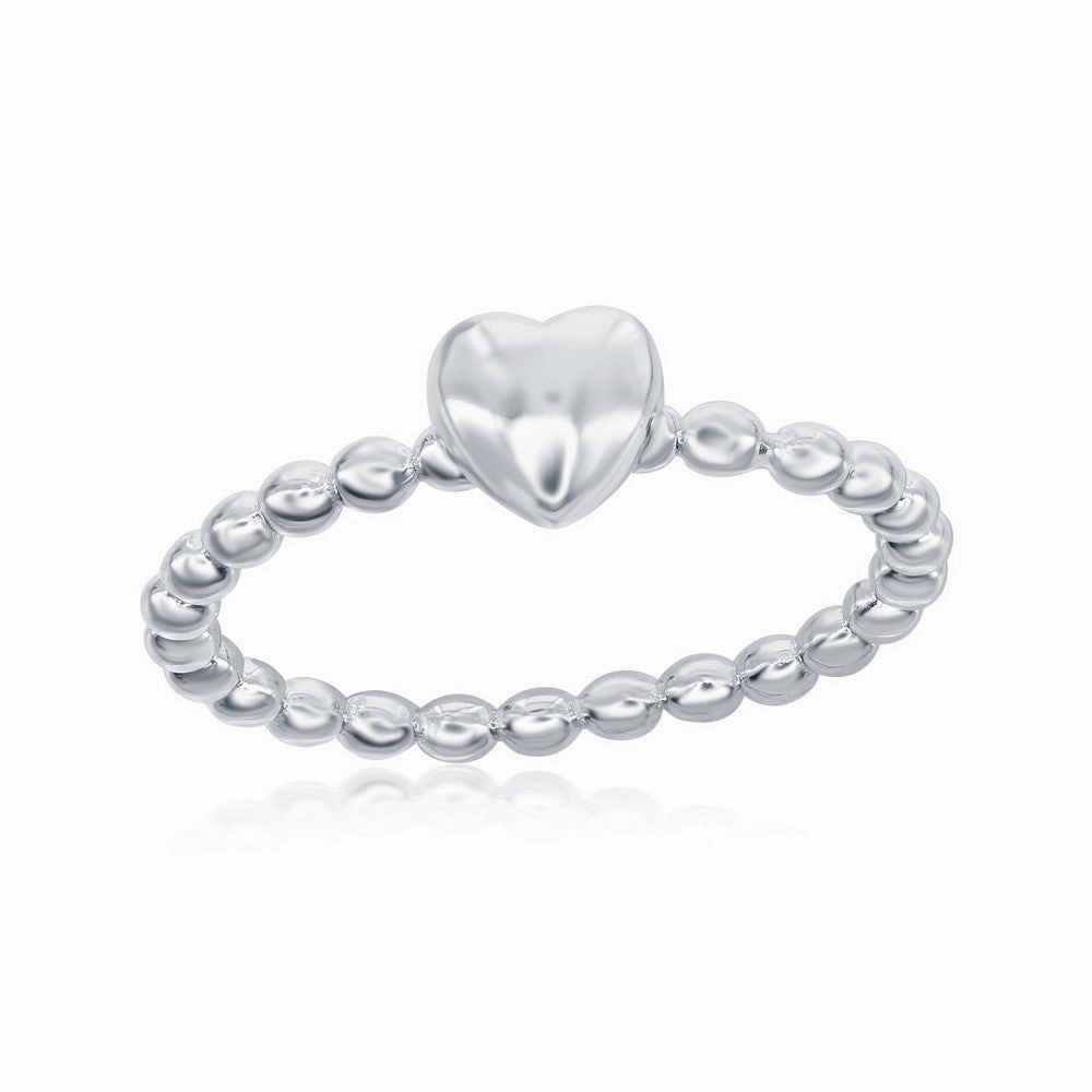 Sterling Silver Small Heart Beaded Band Ring - W-1970