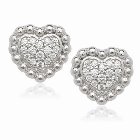 Sterling Silver Small Heart Beaded Stud Earrings