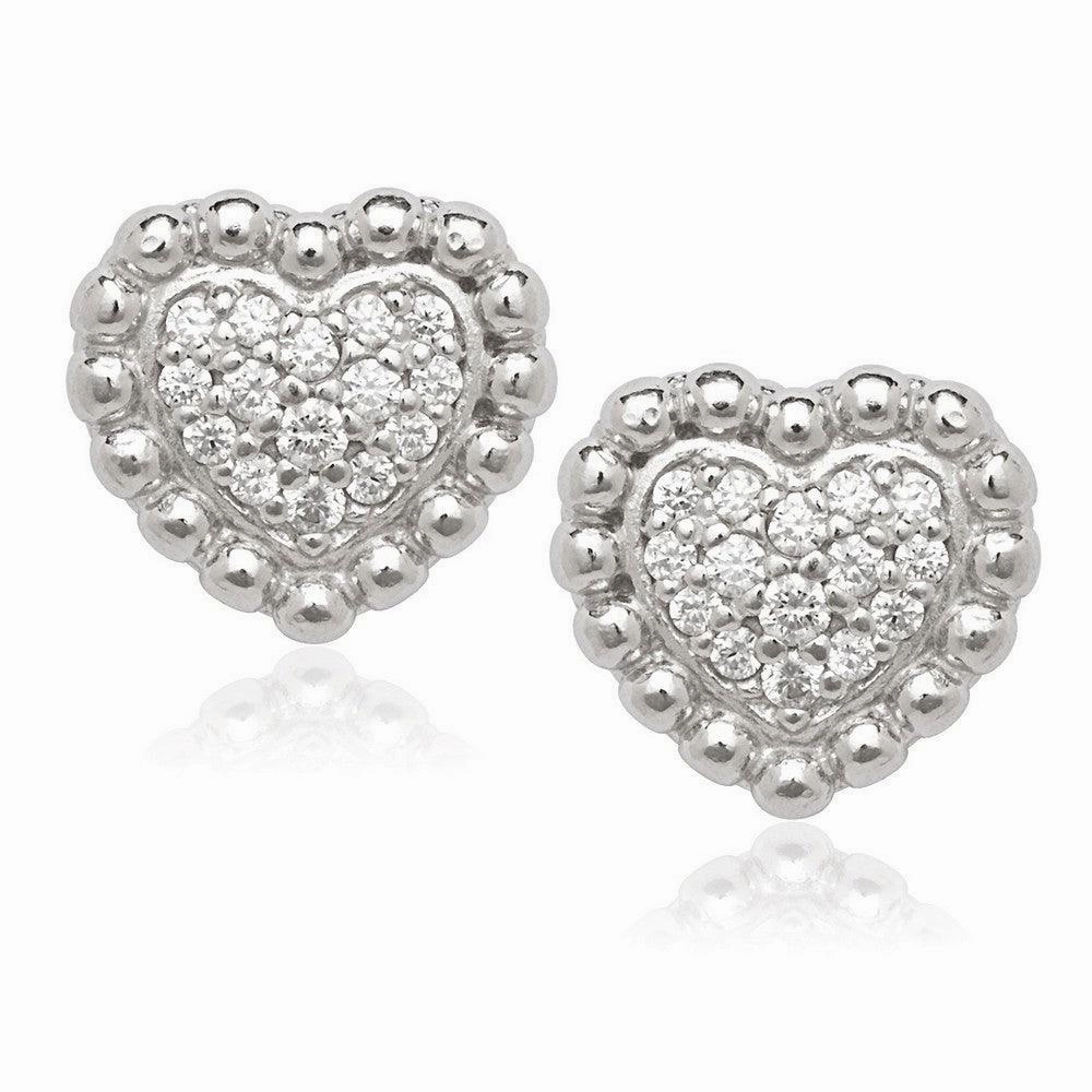 Sterling Silver Small Heart Beaded Stud Earrings