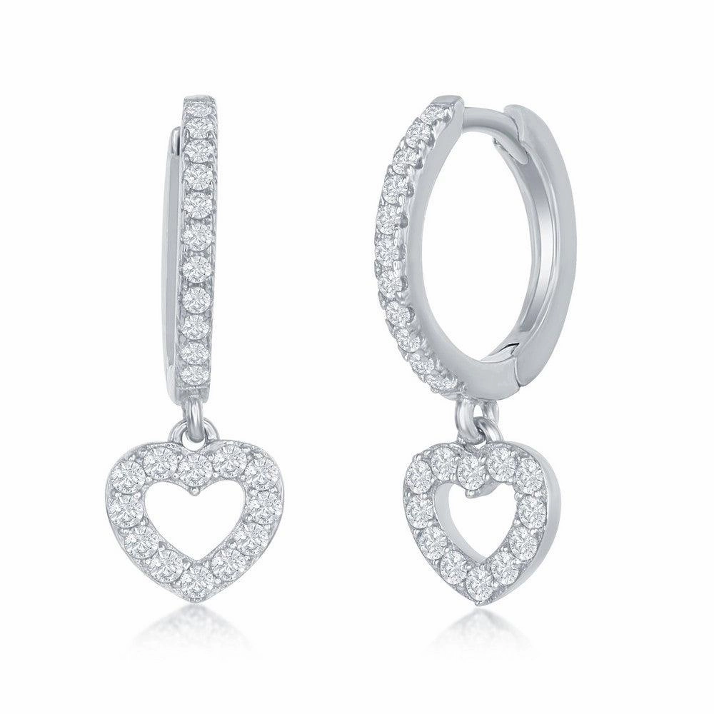 Sterling Silver Small Huggie Hoop CZ Heart Earrings