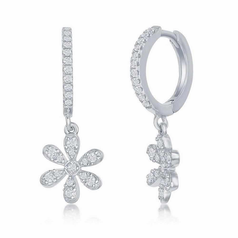 Sterling Silver Small Huggie Hoop Flower Earrings
