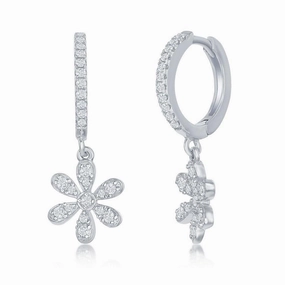 Sterling Silver Small Huggie Hoop Flower Earrings
