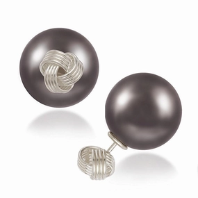 Sterling Silver Small Knot Gray Pearl Earrings