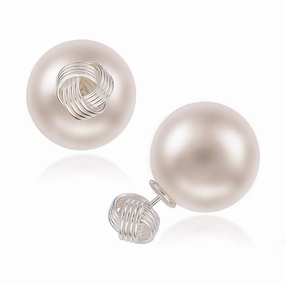 Sterling Silver Small Knot White Pearl Earrings