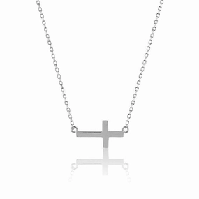 Sterling Silver Small Sideways Cross Necklace