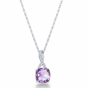 Sterling Silver Small Square Amethyst with White Topaz on Top Pendant