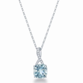 Sterling Silver Small Square Blue Topaz Pendant