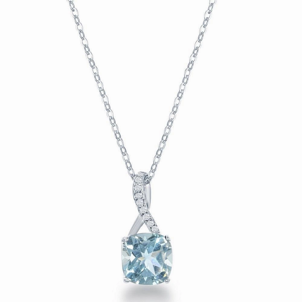 Sterling Silver Small Square Blue Topaz Pendant