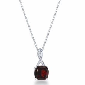 Sterling Silver Small Square Garnet with White Topaz on Top Pendant