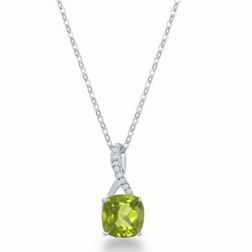 Sterling Silver Small Square Peridot Pendant