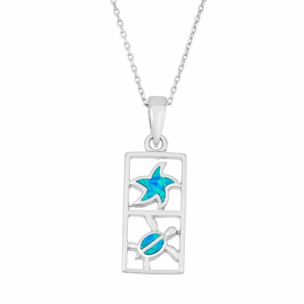 Sterling Silver Small Starfish and Turtle Pendant
