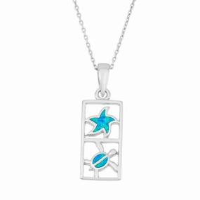 Sterling Silver Small Starfish and Turtle Pendant