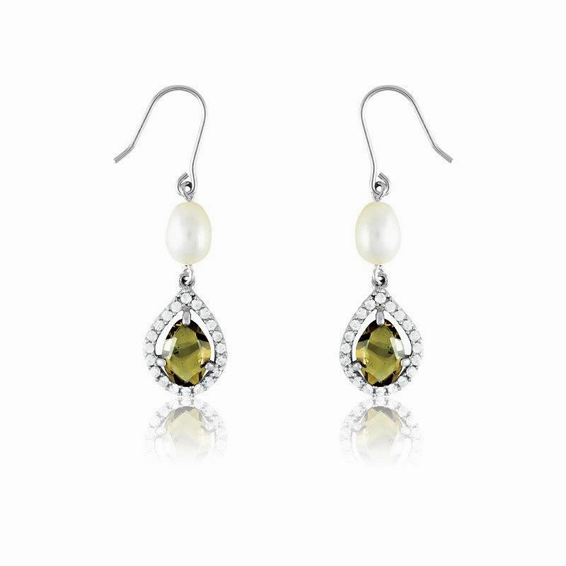 Sterling Silver Smokey Green Teardrop Earrings