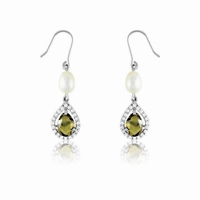 Sterling Silver Smokey Green Teardrop Earrings