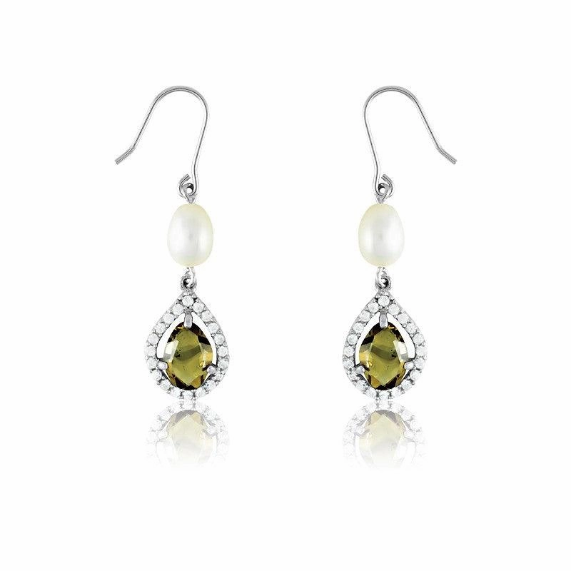 Sterling Silver Smokey Green Teardrop Earrings