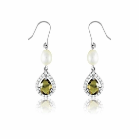 Sterling Silver Smokey Green Teardrop Earrings