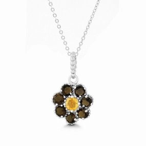 Sterling Silver Smokey Petals Center Flower Pendant