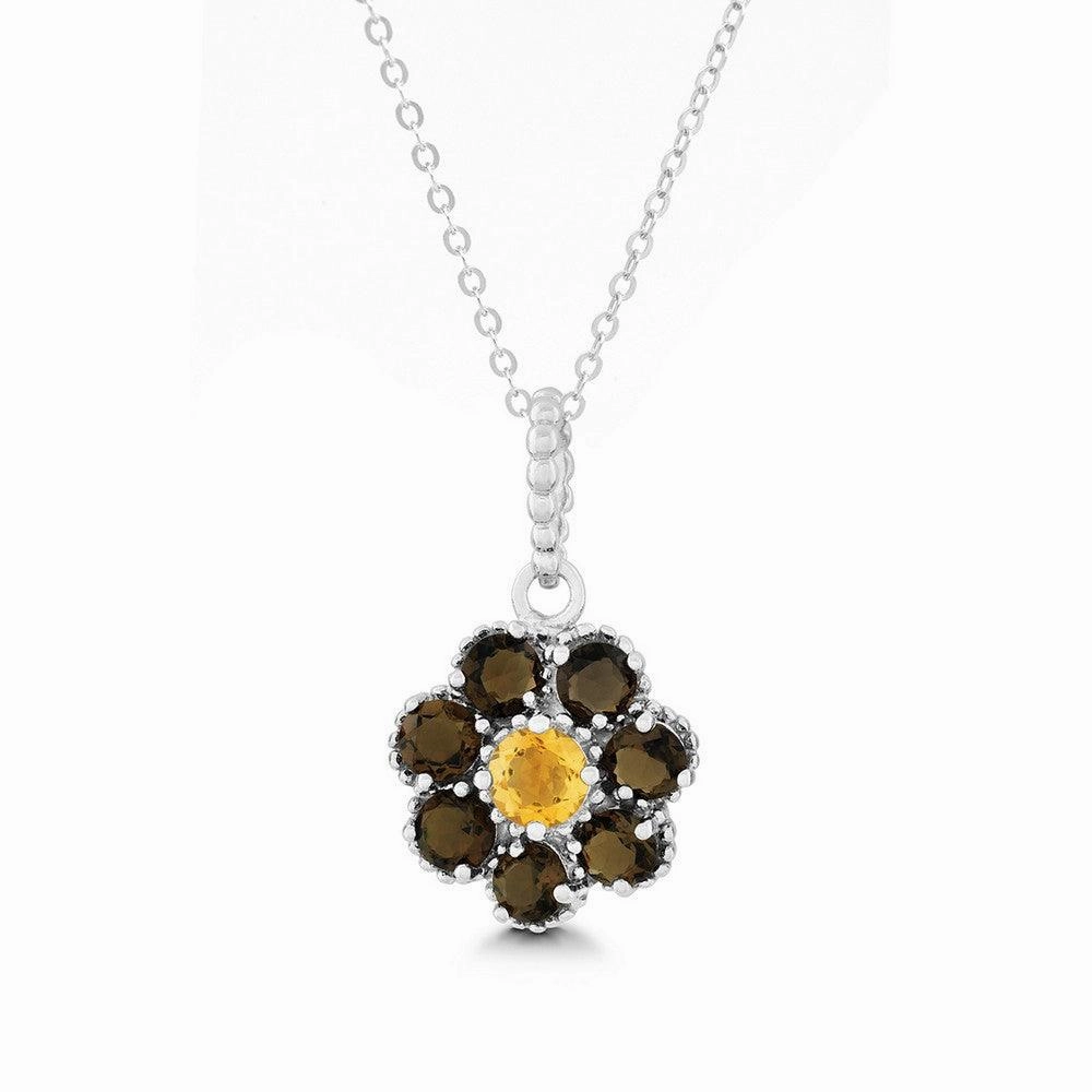 Sterling Silver Smokey Petals Center Flower Pendant