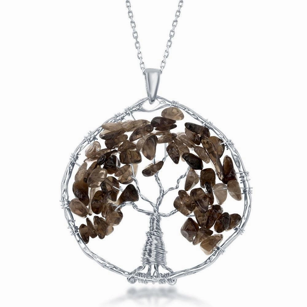 Sterling Silver Smokey Quartz Tree of Life Pendant