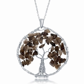 Sterling Silver Smokey Quartz Tree of Life Pendant