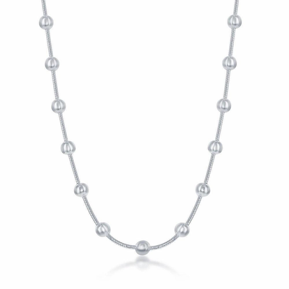 Sterling Silver Snake and Round Beads Chain, 16"