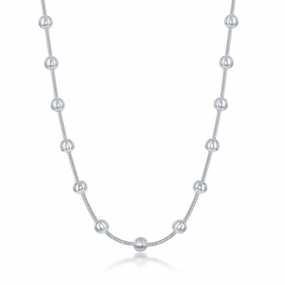 Sterling Silver Snake and Round Beads Chain, 16"