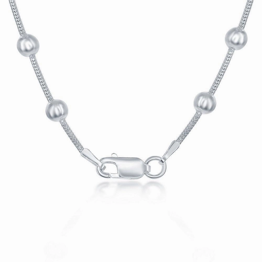 Sterling Silver Snake and Round Beads Chain, 16"
