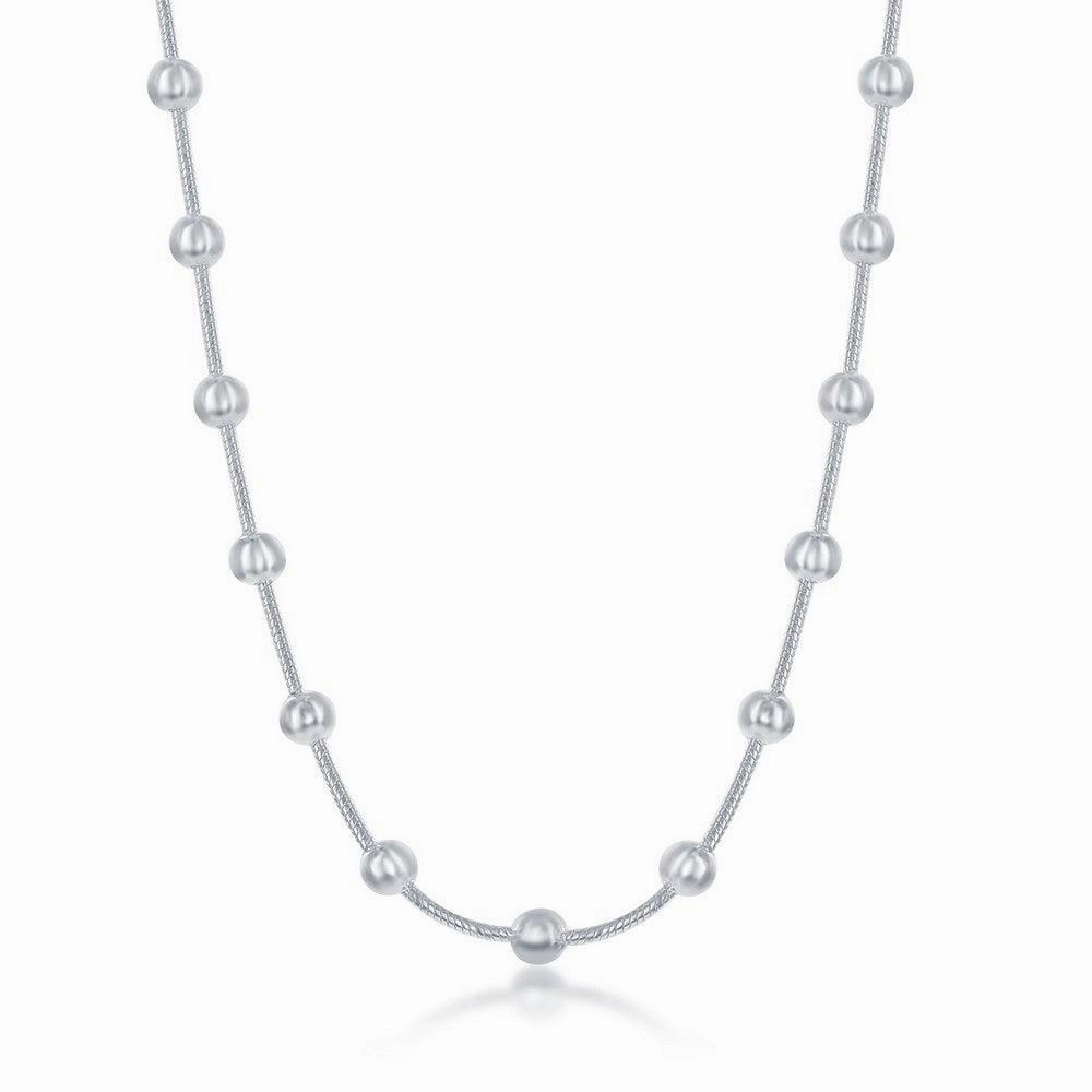 Sterling Silver Snake and Round Beads Chain, 9"