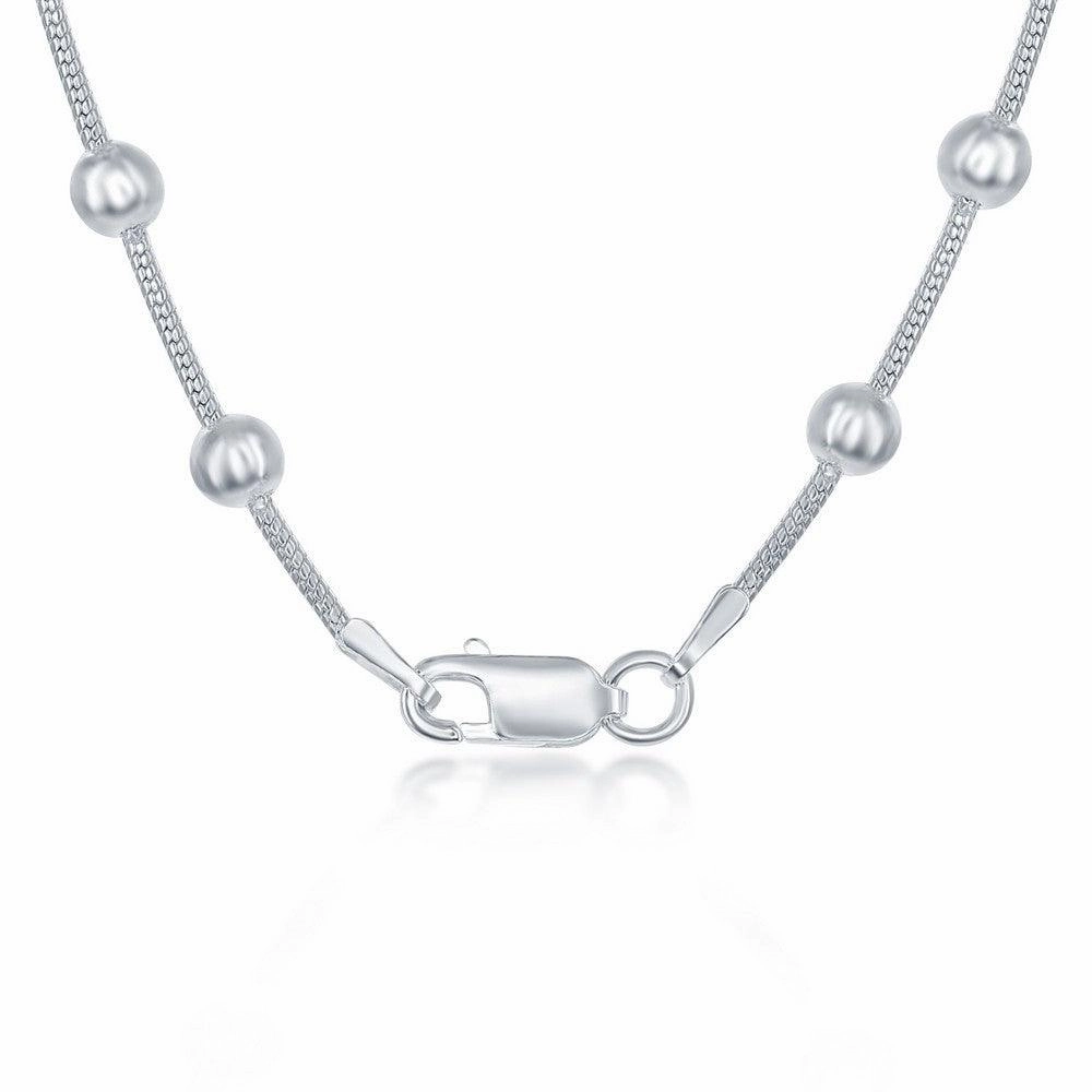 Sterling Silver Snake and Round Beads Chain, 9"