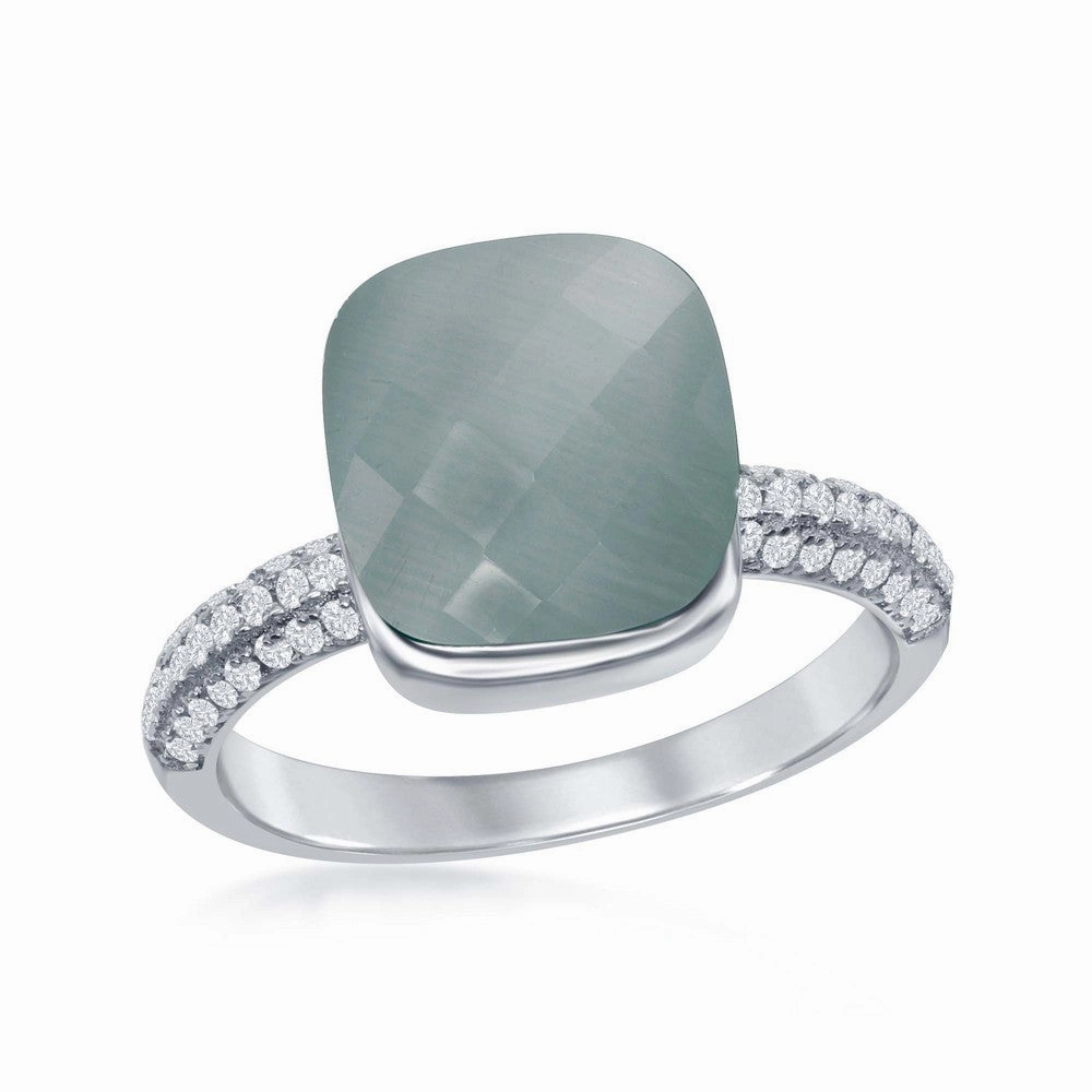 Sterling Silver Square Blue Cat's Eye Ring - W-1884