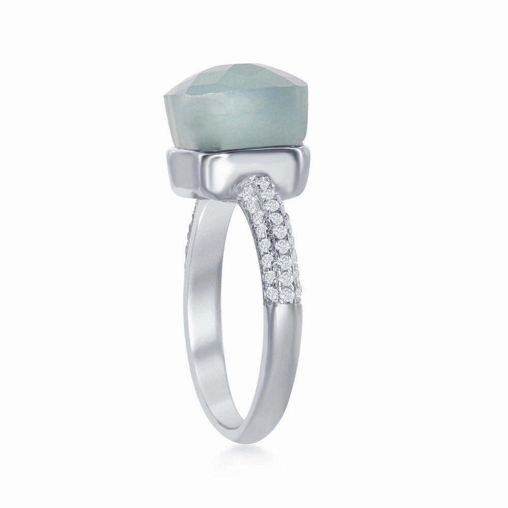 Sterling Silver Square Blue Cat's Eye Ring - W-1884