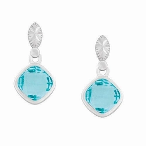 Sterling Silver Square Blue Topaz Gemstone Earrings