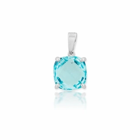 Sterling Silver Square Blue Topaz Prong Pendant