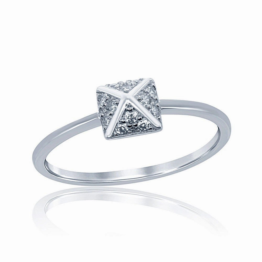 Sterling Silver Square CZ Pyramid Style Ring - W-9799