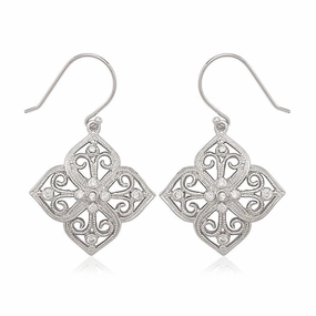 Sterling Silver Square Fancy Design CZ Earrings